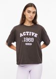 s.Oliver T-shirt Dames L Donkerbruin Katoen Korte Mouw Ronde Hals Logo