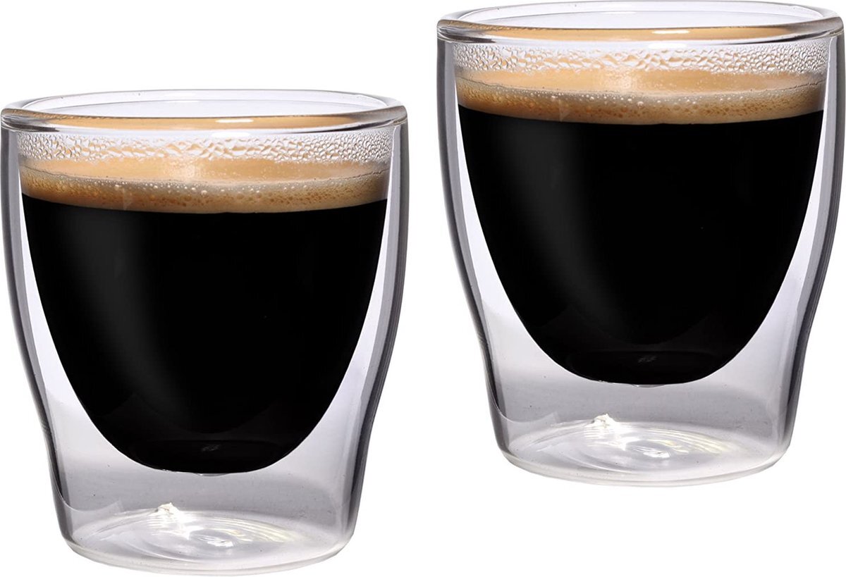 Feelino Bloomino dubbelwandige espresso-glazen, set van 2 80 ml thermoglazen met zweefeffect in geschenkdoos, 2 x 80 ml