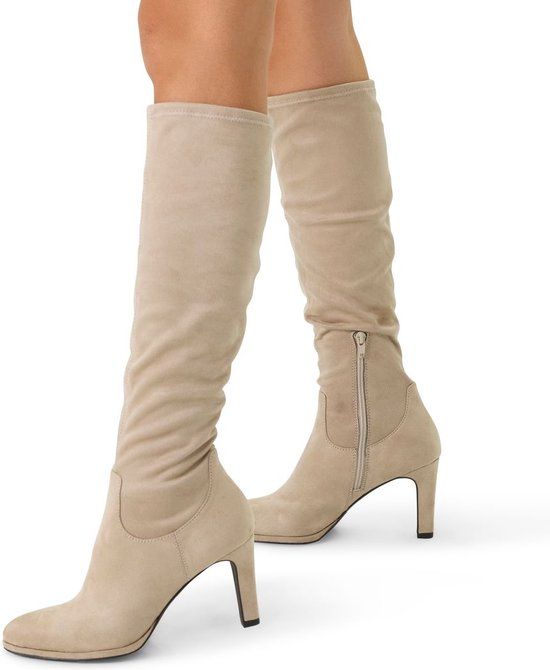 Manfield Beige Stretch Laarzen met Hak - Maat 37