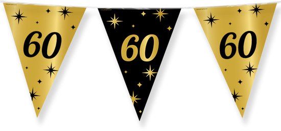 Paperdreams Leeftijd verjaardag vlaggetjes - 60 jaar - zwart/goud - 10 meter