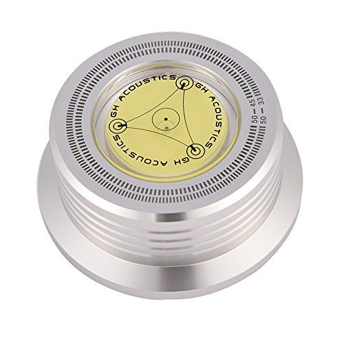 Socobeta Platenspeler Draaischijf 50Hz Draaischijf Disc Record Stabilizer Clamp met Bubble Level voor LP Vinyl Platenspeler(Zilver)