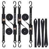 Ayaport Cam Buckle Tie Down Straps 4 x 1000 kg Breaksterkte beveiligingsriemen met S-haken voor motorfiets, kajak, auto, vrachtwagen, boot, dirtbike, verpakking van 4 (1,8 m x 2,5 cm)