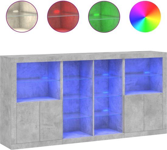 vidaXL Dressoir met LED-verlichting 202x37x100 cm betongrijs