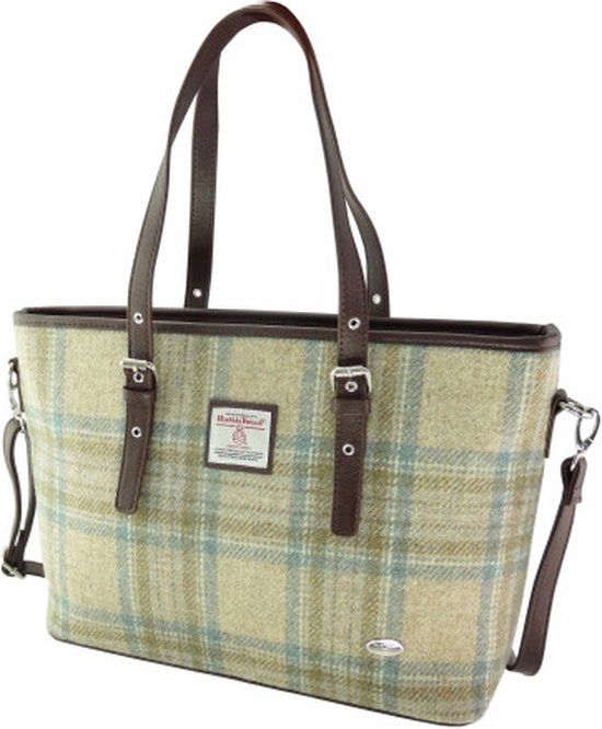 Schoudertas Spey Beige Stewart en zacht Groen - Harris Tweed - Glen Appin of Scotland