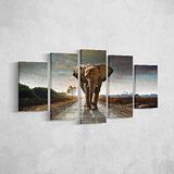 Homemania Afbeelding olifant 5 dieren per woonkamer, meerkleurig, 100 x 3 x 60 cm, HM205PKNV-21, polyester, hout