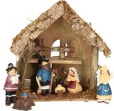 Merkloos / Sans marque Koopman International Complete kinder kerststal met 7x kerststal beelden - 30 x 18 x 26 cm - hout/polyresin