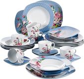 VEWEET 30-delig porseleinen servies, serie 'Hannah', combiservies voor 6 personen, blauw met bloemendecoratie