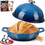 Overmont Geëmailleerde gietijzeren broodoven - 6QT Hollandse Oven voor zuurdesembrood bakken - met koepeldeksel katoenen pannenlappen & kookboek -Multifunctionele Broodpan Voor Bakken Frituren