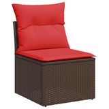 vidaXL 7-delige Loungeset met kussens, poly rattan, acacia, bruin