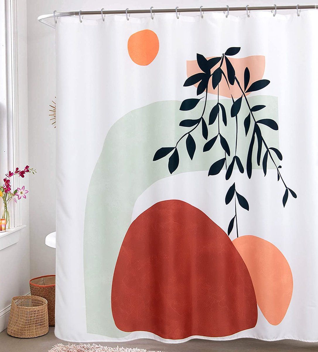Ulticool Douchegordijn - Zon Berg Abstract Boho Natuur Bohemian - 180 x 200 cm - met 12 ringen