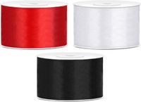 Ruban décoratif/ruban cadeau/ruban satiné - Lot de 3 pièces - blanc/rouge/noir - 38 mm x 25 mètres