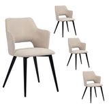 MEUBLE COSY Set van 4 scandinavische eetkamerstoelen, fauteuil met armleuningen, gevoerde zitting van stof, metalen poten, voor keuken, woonkamer, slaapkamer, kantoor, beige, 47x47x80cm
