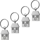 Merkloos / Sans marque Giving Europe B.V. Sleutelhanger met huisje - 4x - 7 cm - RVS - Zilver