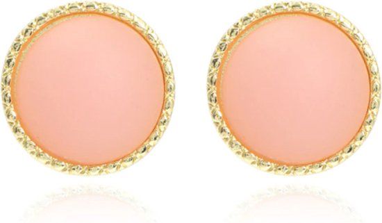 LGT JWLS Lookinggoodtoday Ronde Oorbellen Dames Goudkleurig met Roze Steen