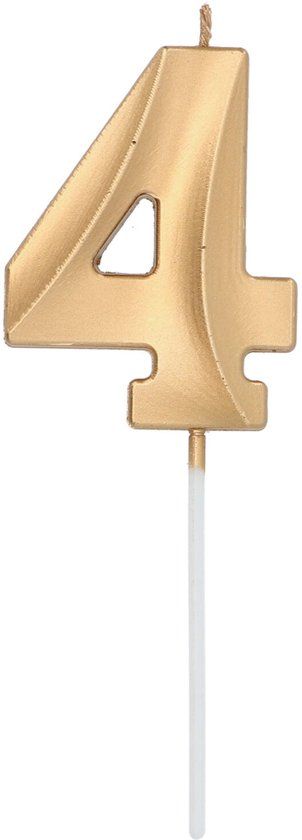 Folat - Kaars cijfer 4 glamour goud metallic 7 cm