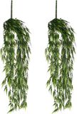 Mica decorations Bamboe kunstplant hangplant - Set van 2x stuks - groen hangend - 80 x 20 cm