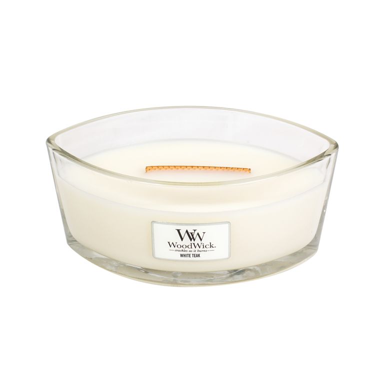 WoodWick Heartwick Flame Ellipse White Teak Geurkaars