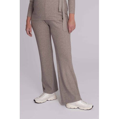 LOVE2WAIT wide leg high waist zwangerschaps broek beige rib gebreid