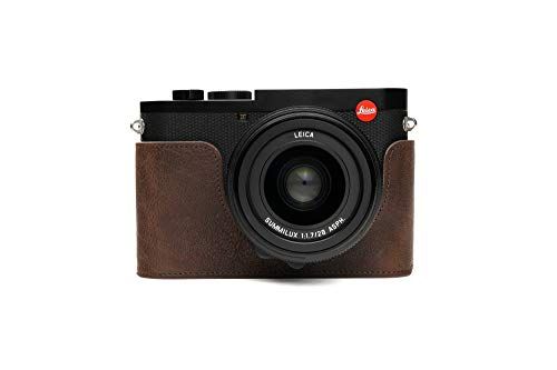 Zakao Leica Q2 Case, Handgemaakte Echt Lederen Half Camera Case Tas Cover voor Leica Q2 Bottom Opening Versie Met Hand Strap (Koffie)