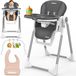 KIDUKU® Kinderstoel Baby 3-in-1 met Opzetstuk voor Pasgeborenen + Slabbetje | Opvouwbare Eetstoel met Speelboog | Verstelbare Evolutieve Kinderstoel met 7 Hoogteposities | 0-36 Maanden (Donkergrijs)