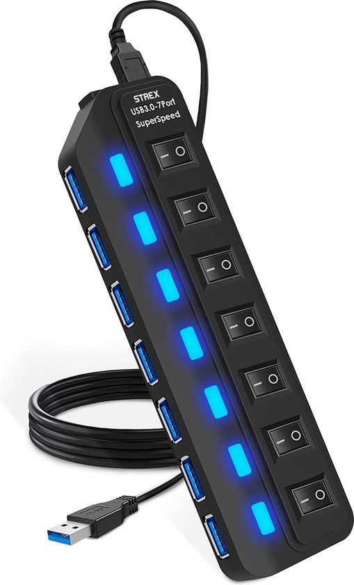 Strex USB 3.0 Hub - 7 Poorten - Zwart