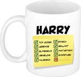Bellatio Decorations Naam mok Harry - wit - top gozer - keramiek - 300 ml - cadeau collega beker