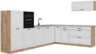 Vicco Hoekkeuken R-Line, Wit landelijk/Goudkleurig Eiken, 327 x cm marmer werkblad