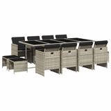 vidaXL 13-delige Tuinset met Kussens, Poly Rattan, Lichtgrijs