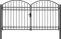 vidaXL Dubbele Tuinpoort met Gebogen Bovenkant - 300x175 cm - Staal - Zwart