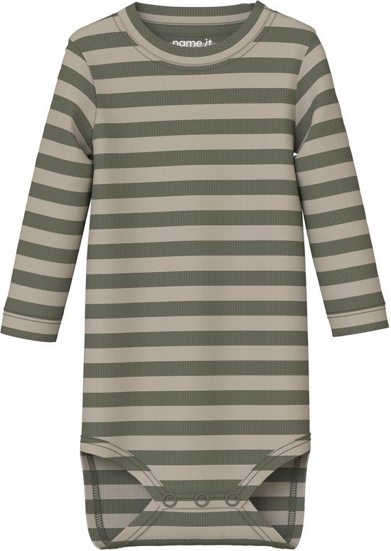 NAME IT Baby gestreepte romper - Dusty Olive - Maat 56