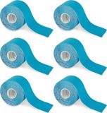 Nasara Kinesio tape - Blauw | 6 stuks | 5 cm x 5 m | Katoen | Huidvriendelijk | Sporttape