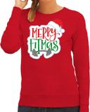 Bellatio Decorations Merry fitmas Kerst sweater / kersttrui rood voor dames - Kerstkleding / Christmas outfit M