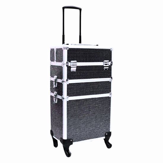 Merkloos / Sans marque Kapper Koffer | Nagel | Visagist | Make-up | Cosmetica | Schminken | Trolley | 3 Delig | 8 Wielen | Zwart met Diamantjes