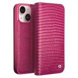 Qialino Étui Portefeuille iPhone 15 Plus en Cuir - Crocodile - Rose Vif
