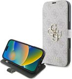 Guess 4G Big Metal Logo Book Wallet Case hoesje voor Apple iPhone 16 Pro Max - Roze
