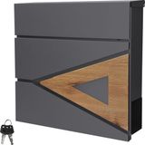 ML-design Brievenbus met krantenvak 37x36,5x11 cm antraciet/houtlook staal