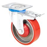 WAGNER zachte zwenkwielen voor zware lasten - diameter 125 mm, bouwhoogte 155 mm, staal & gietijzer, rood/zilver, vergrendeling en schroefplaat 85 x 105 mm, draagkracht 300 kg - 04022501