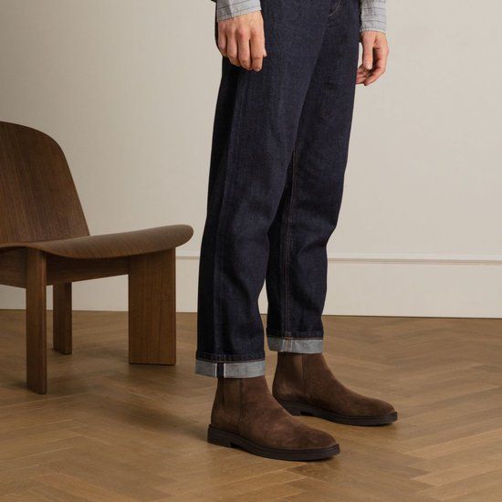 Manfield Heren Bruine Suède Chelsea Boots Maat 40