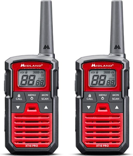 Midland XT10 PRO - Portofoonset - Walkie Talkie - PMR446 - Set van 2 stuks - Rood