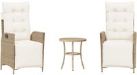 vidaXL 3-delige bistroset met kussens, beige, polyrotan