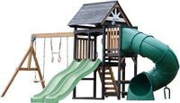 AXI Cody Speeltoestel met Schommels, Trapeze en Klimwand – Pastel Groene Dubbele Glijbaan – Met Buisglijbaan - Met Picknickbank - FSC 100% hout – Speeltoren voor de tuin / buiten