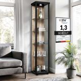 K-Möbel Vitrinekast met glas staand met 1 deur, 4 in hoogte verstelbare glasplanken - Vitrinekast met led verlichting - 176x37x33 cm - Zwart