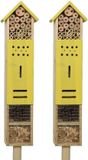 Decoris 2x stuks geel insectenhotel 118 cm op paal/steker