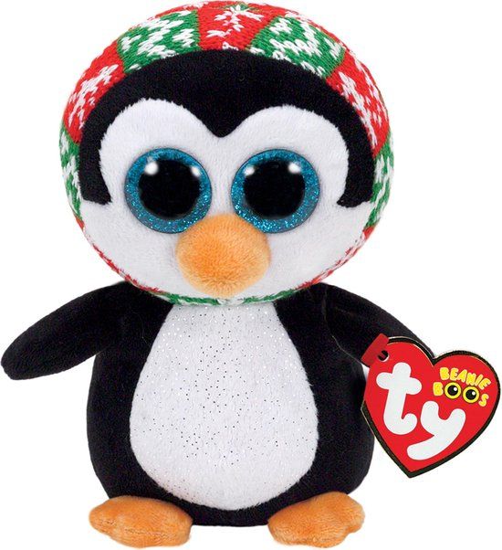 Ty Beanie Boo's Penelope pluche kerst pinguïn knuffel 15 cm
