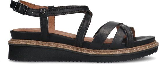 No Stress - Dames - Zwarte leren sandalen met bandjes - Maat 38
