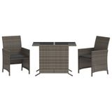 vidaXL 3-delige Bistroset met kussens Poly Rattan Grijs
