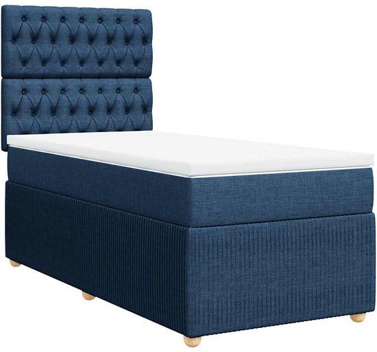 vidaXL Boxspring met matras stof blauw 100x200 cm