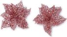 Inge-glas Kersthangers - 4x bloemen roze glitter - clip bevestiging - 18 cm - kunststof decoratie