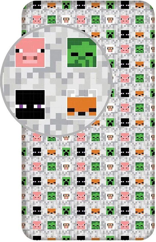 4KidsOnly Minecraft Hoeslaken Katoen Grijs Eenpersoons 90x200 cm