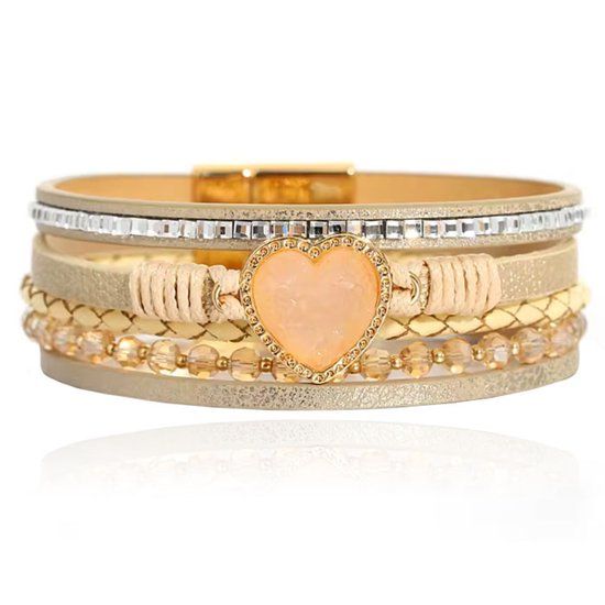 Deja Jewels Deja Armband goudkleurig met hartvormige natuursteen in beige